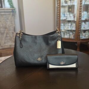Coach Black and Suede shoulder bag with matching wallet